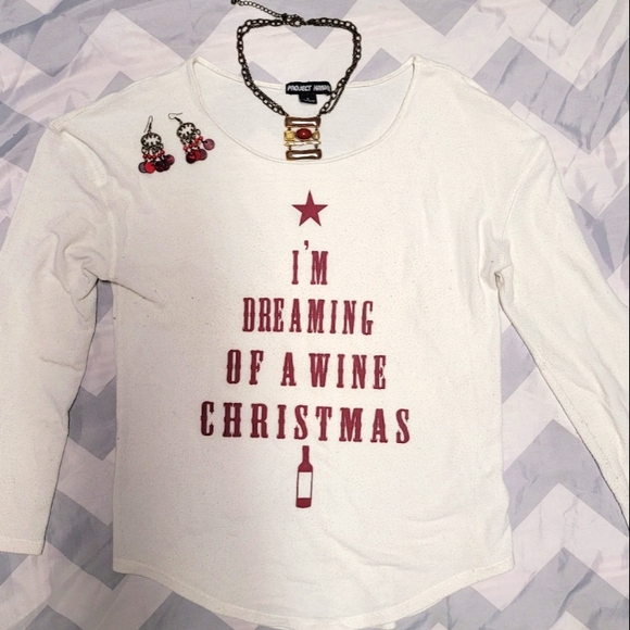 Funny Christmas wine sweater, earrings, and necklace - Picture 2 of 5